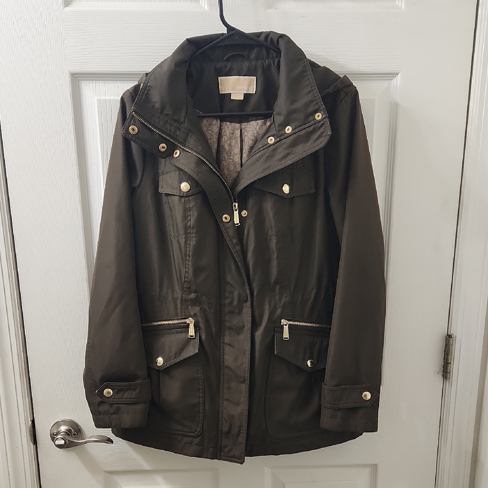 Michael Kors Olive Utility Jacket with Gold Accents